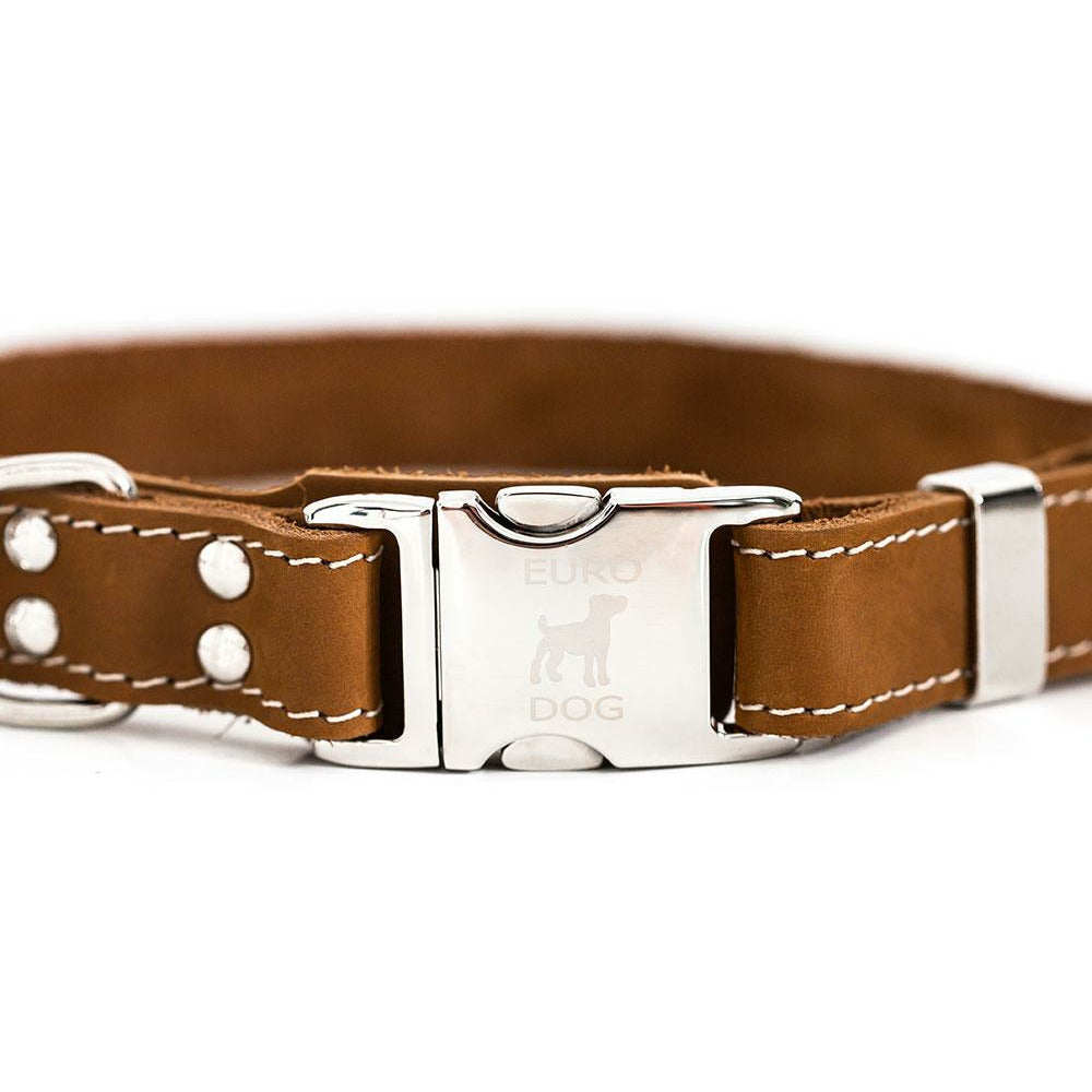 Bark Brown Quick Release Leather Collar